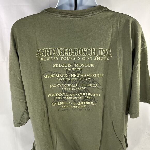 VINTAGE ANHEUSER BUSCH SHIRT MENS 2XL OLIVE GREEN DOUBLE SIDED 2004 Y2K BEER TEE - Picture 5 of 12